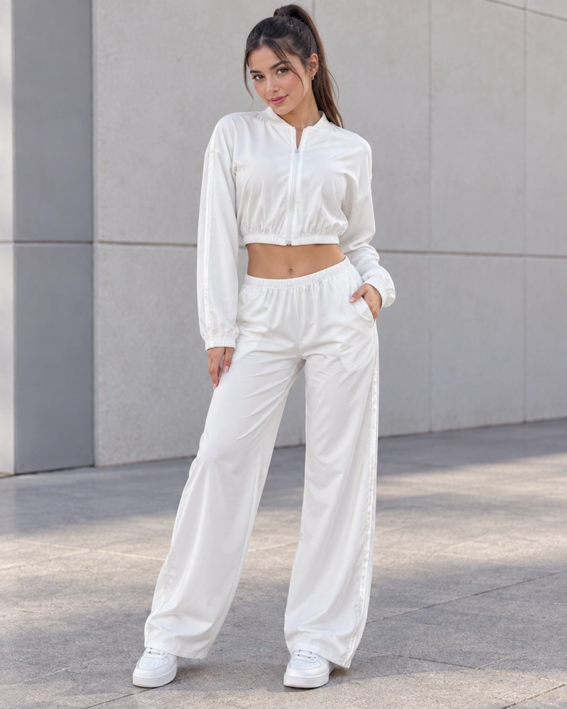 CONJUNTO DEPORTIVO MUJER PALAZZO CON BOLSILLOS CHAQUETA CROP - 1