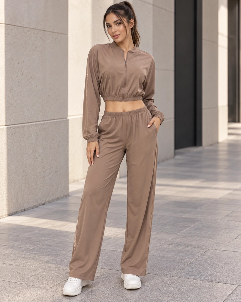CONJUNTO DEPORTIVO MUJER PALAZZO CON BOLSILLOS CHAQUETA CROP - 1