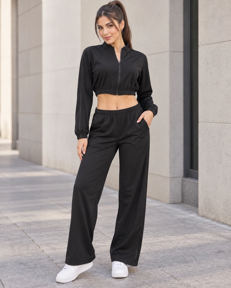 CONJUNTO DEPORTIVO MUJER PALAZZO CON BOLSILLOS CHAQUETA CROP - 1