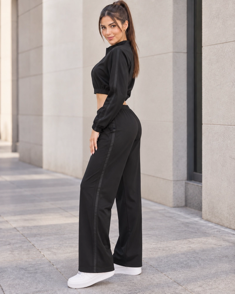 CONJUNTO DEPORTIVO MUJER PALAZZO CON BOLSILLOS CHAQUETA CROP - 2