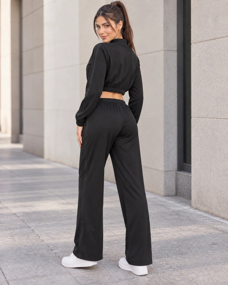 CONJUNTO DEPORTIVO MUJER PALAZZO CON BOLSILLOS CHAQUETA CROP - 3