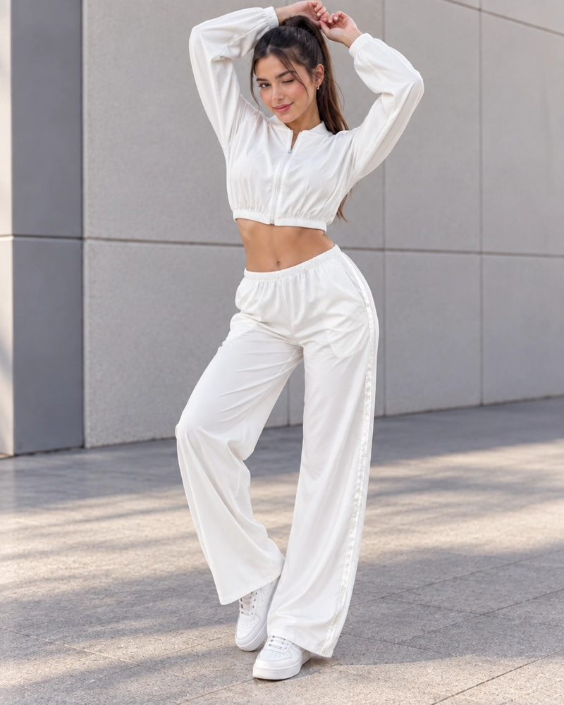 CONJUNTO DEPORTIVO MUJER PALAZZO CON BOLSILLOS CHAQUETA CROP - 4