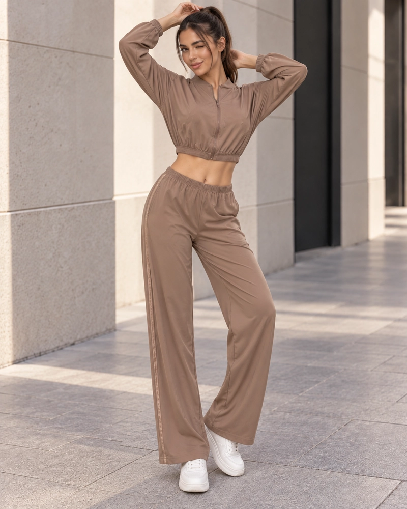 CONJUNTO DEPORTIVO MUJER PALAZZO CON BOLSILLOS CHAQUETA CROP - 4