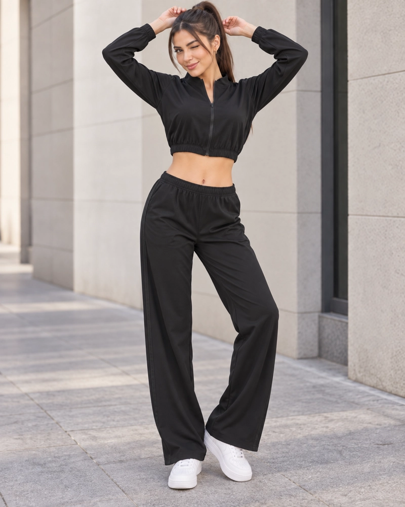 CONJUNTO DEPORTIVO MUJER PALAZZO CON BOLSILLOS CHAQUETA CROP - 4