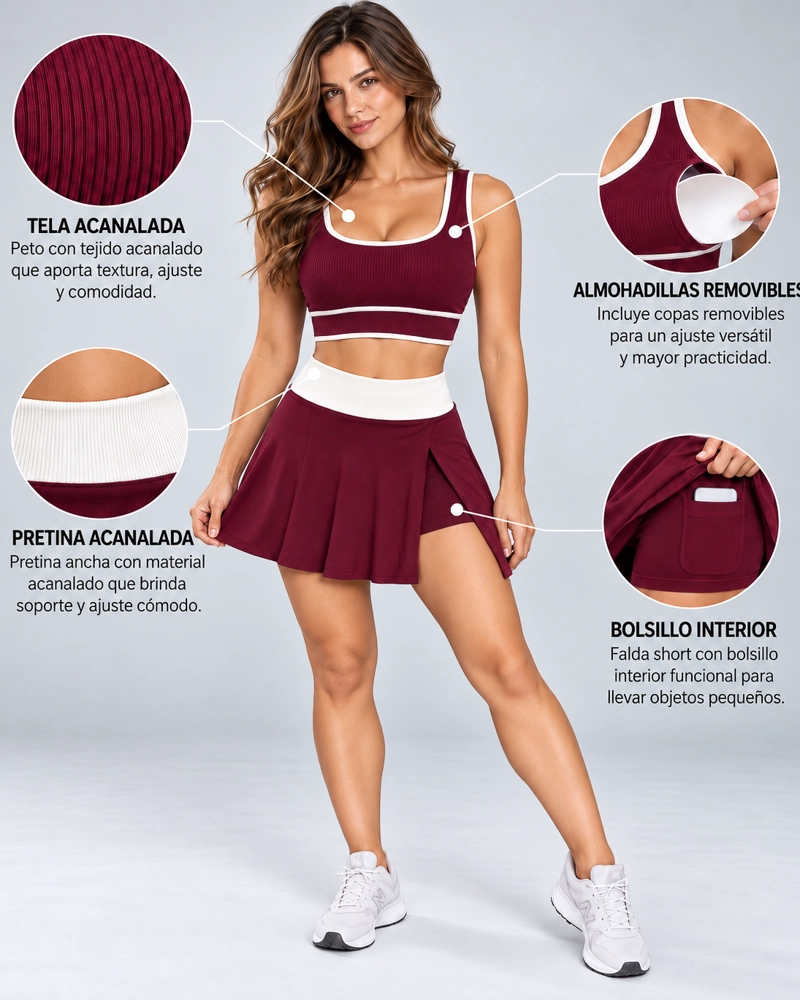 CONJUNTO DEPORTIVO MUJER TOP + FALDA SHORT GYM TENNIS - 5