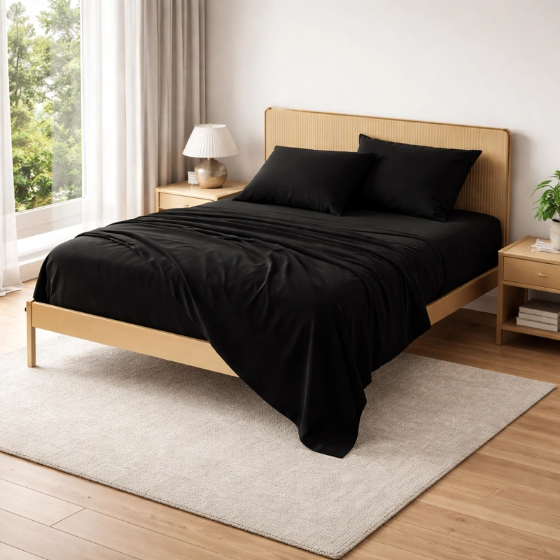 JUEGO DE SABANAS 800 HILOS NEGRO 2.5 PLAZAS ELEGANTE - 1