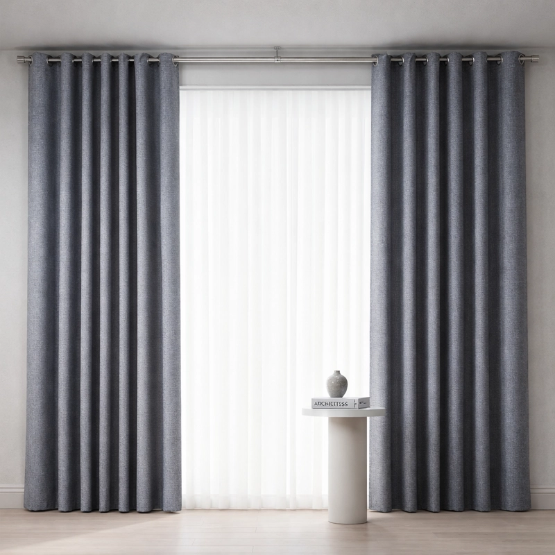 CORTINA DECORATIVA GRIS OSCURO BLACKOUT FORRO NEGRO N°102 - 1