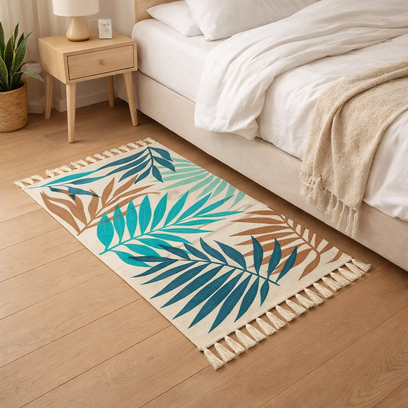 TAPETE 60X90CM LINO TROPICAL CON HOJAS VERDES 732 - 1