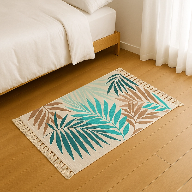 ALFOMBRA LINO 60X90 TROPICAL DISEÑO HOJAS VERDES 732 - 1
