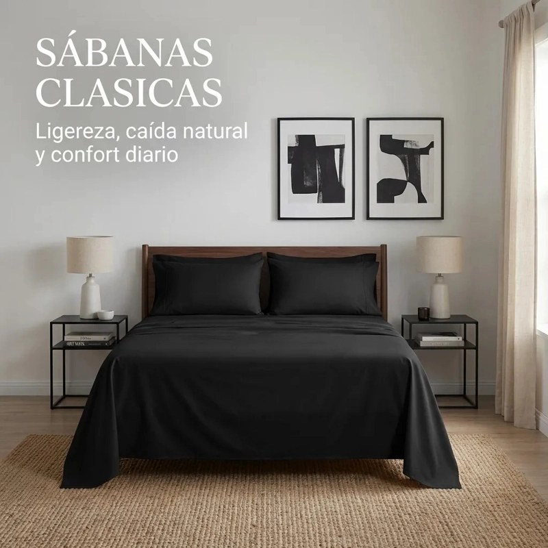 JUEGO DE SABANAS NEGRA 2 PLAZAS 4 PIEZAS - 3