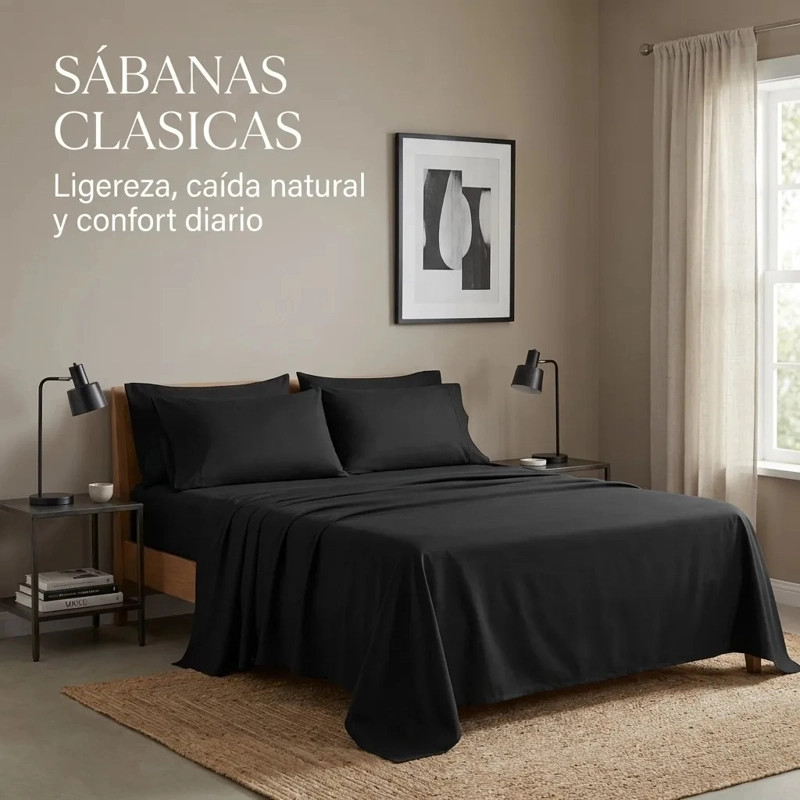 JUEGO DE SABANAS NEGRA 2 PLAZAS 4 PIEZAS - 4