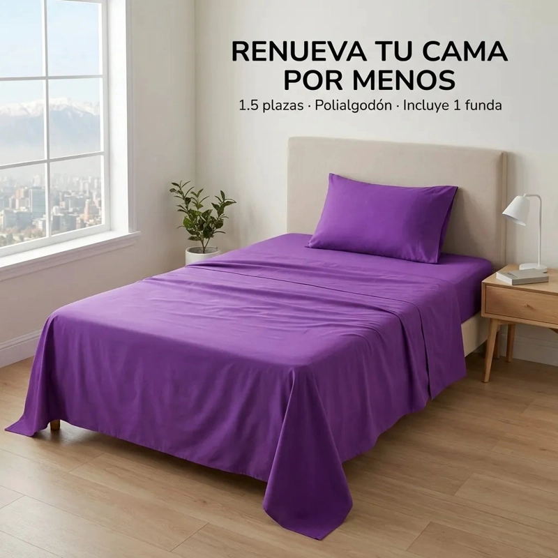 JUEGO DE SABANA MORADO PLAZA Y MEDIA 3 PIEZAS - 5