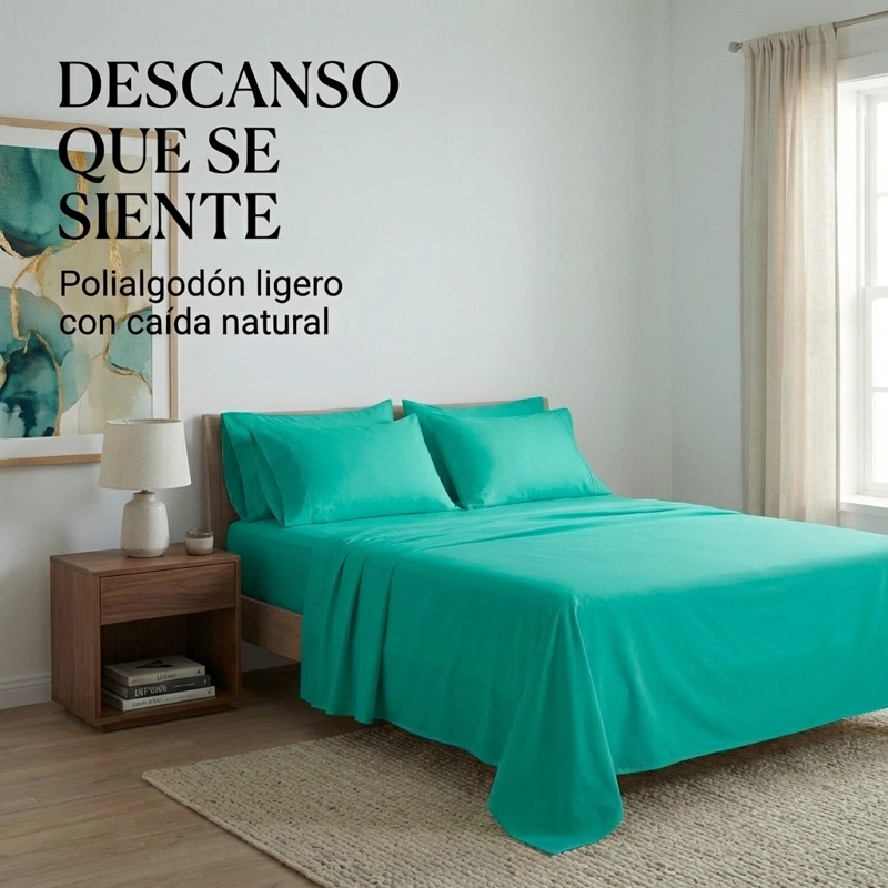 JUEGO DE SABANAS TURQUESA 2 PLAZAS 4 PIEZAS - 4