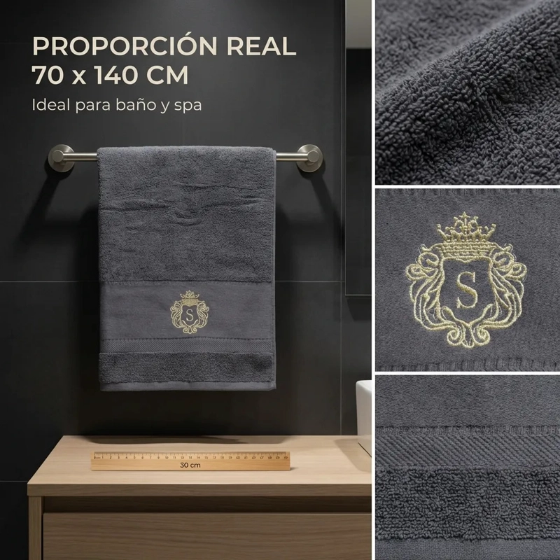 TOALLA ALGODON SIGNATURE GRIS OSCURO | BORDADA | EXCELENTE SECADO - 3