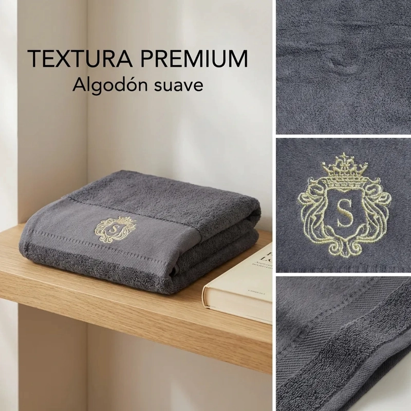TOALLA ALGODON SIGNATURE GRIS OSCURO | BORDADA | EXCELENTE SECADO - 5