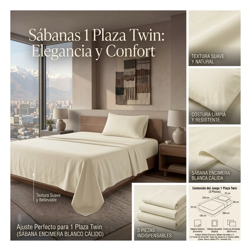 SABANAS 800 HILOS 1 PLAZA(TWIN) SUAVES DE 3 PIEZAS  669 - 5