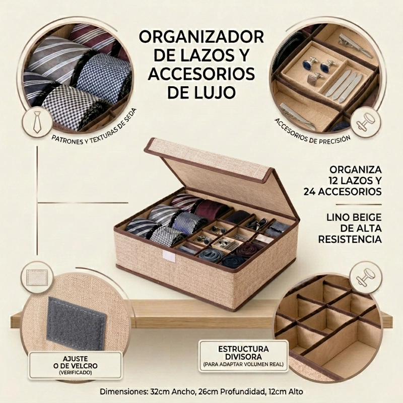 ORGANIZADOR CORBATAS Y ACCESORIOS BEIGE 607 - 8