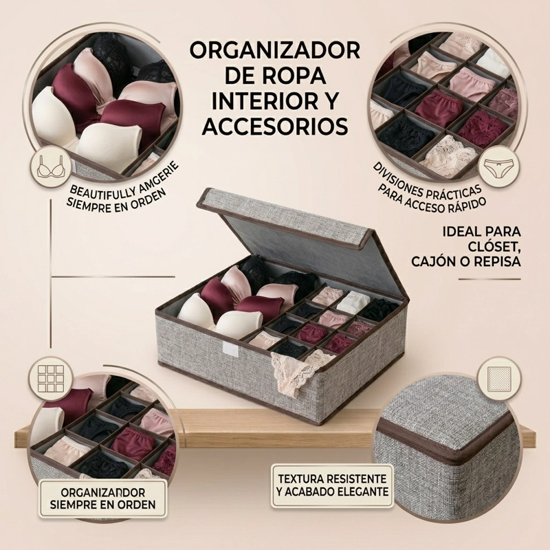 ORGANIZADOR  ROPA, CALCETINES Y ACCESORIOS GRIS 607 CALIDAD PREMIUM - 4