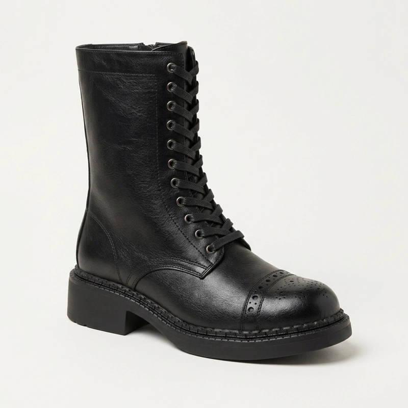 BOTIN MUJER ESTILO COMBAT CIERRE LATERAL NEGRO 7772 - 1