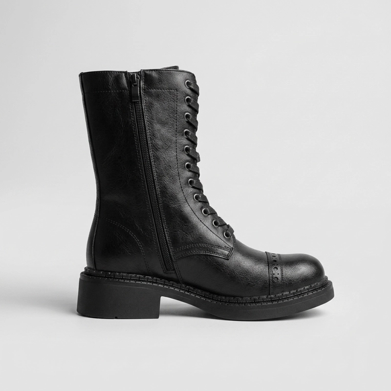 BOTIN MUJER ESTILO COMBAT CIERRE LATERAL NEGRO 7772 - 2