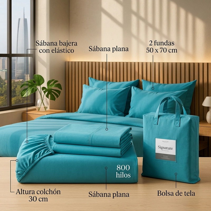 SABANAS 800 HILOS SIGNATURE AZUL ACERO 2 PLAZAS 794 - 1
