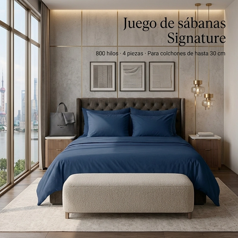 SABANAS 800 HILOS SIGNATURE CELESTE 2 PLAZAS 794 - 2