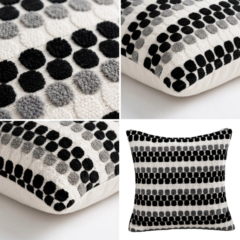 SET DE 4 FUNDAS PARA COJIN DISEÑO GEOME TRICO TEXTURADO NEGRO 012 - 1