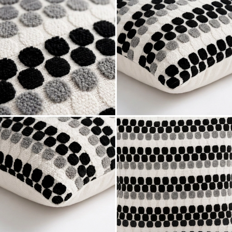 SET DE 4 FUNDAS PARA COJIN DISEÑO GEOME TRICO TEXTURADO NEGRO 012 - 2