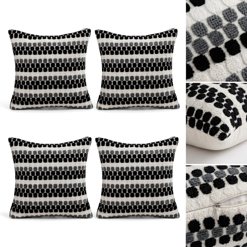 SET DE 4 FUNDAS PARA COJIN DISEÑO GEOME TRICO TEXTURADO NEGRO 012 - 7