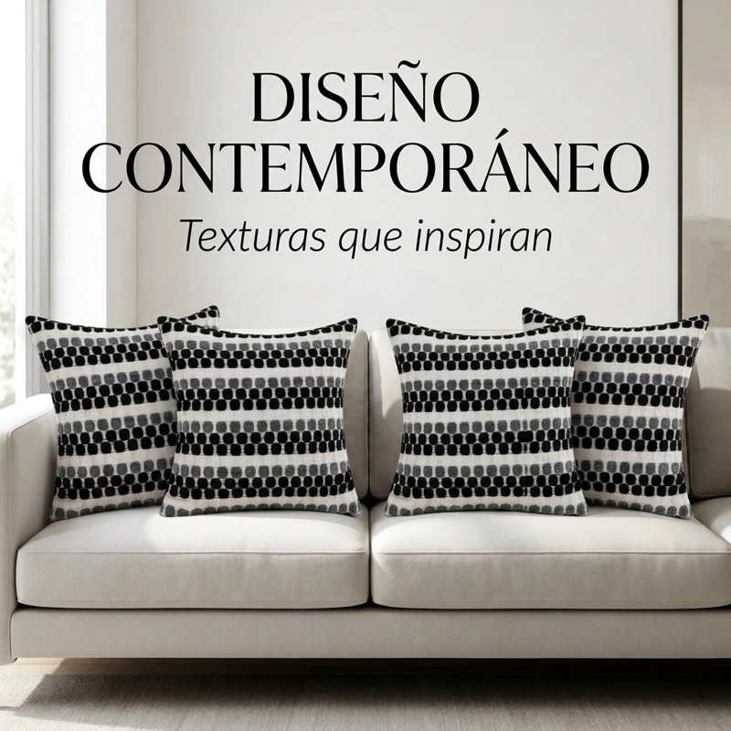 SET DE 4 FUNDAS PARA COJIN DISEÑO GEOME TRICO TEXTURADO NEGRO 012 - 8