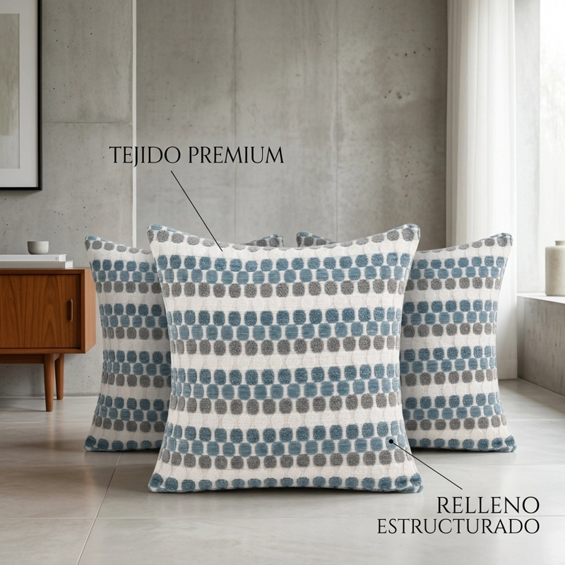 PACK DE 3 FUNDAS PARA COJIN DISEÑO GEOME TRICO TEXTURADO AZUL 45X45 CM 012 - 4