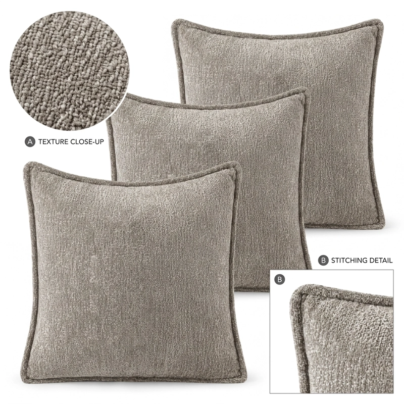 4 FUNDAS DE COJIN DECORATIVA GRIS BORDE TEXTURA ELEGANTE - 026 - 6