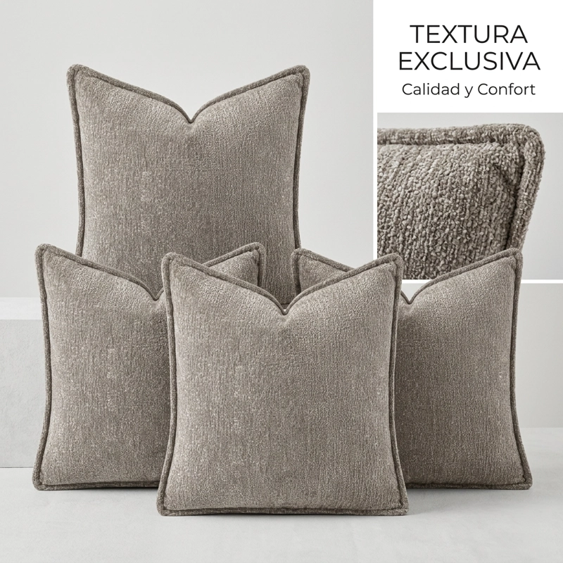 4 FUNDAS DE COJIN DECORATIVA GRIS BORDE TEXTURA ELEGANTE - 026 - 8