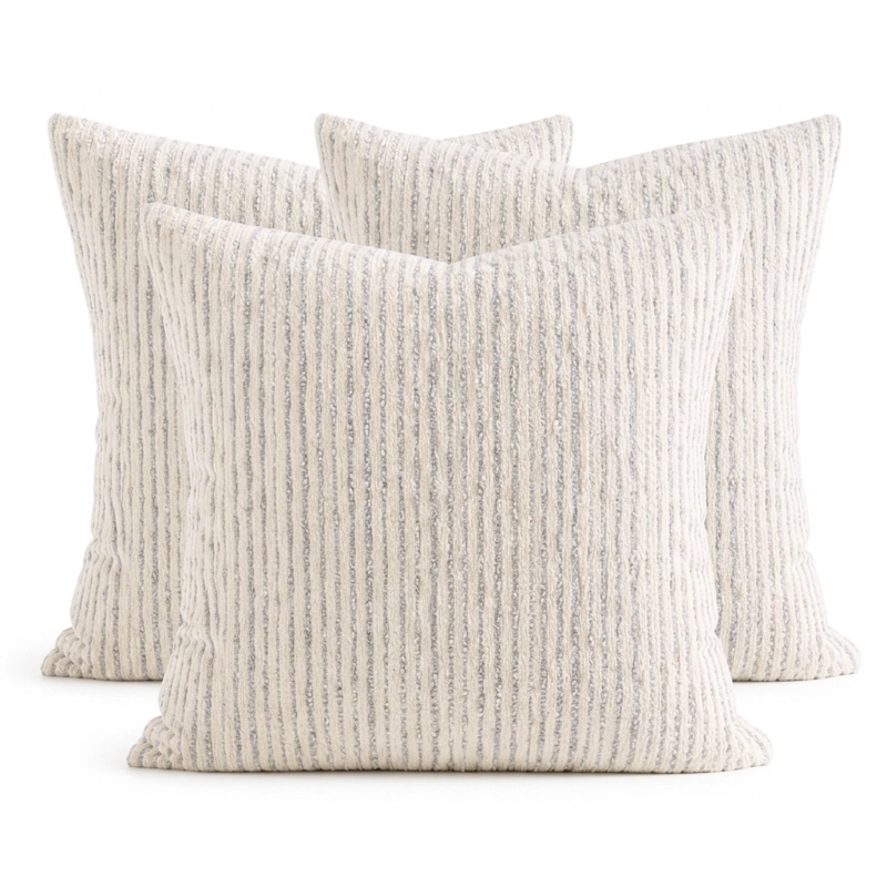 FUNDA CHENILLE LINEAS GRIS CUADRADA 45 CM PACK X3 MODELO 785 - 8
