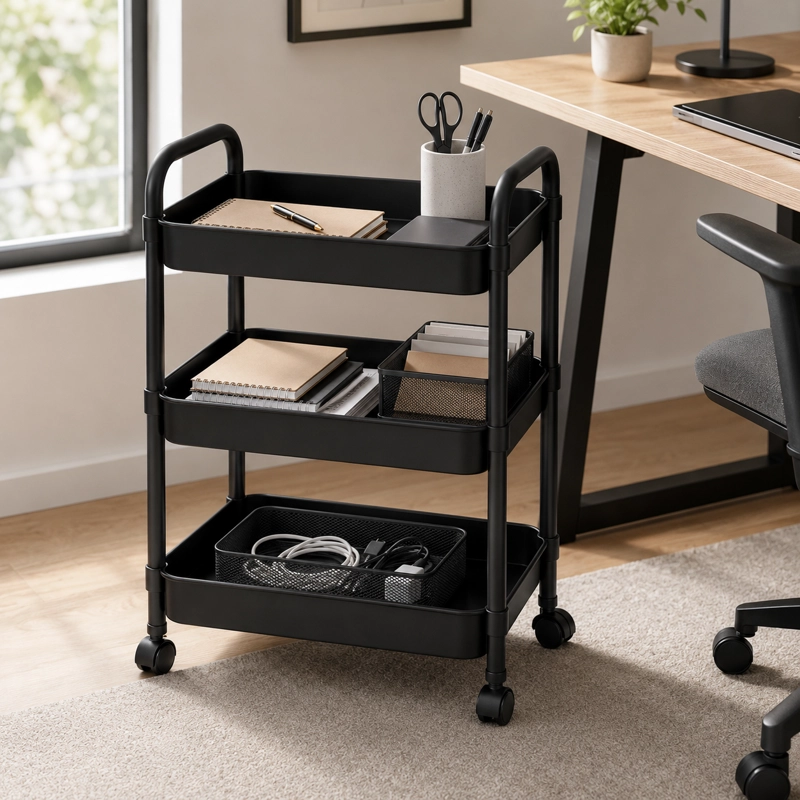 ORGANIZADOR CON RUEDA 3 NIVELES NEGRO PAPELERIA MATERIALES - 5