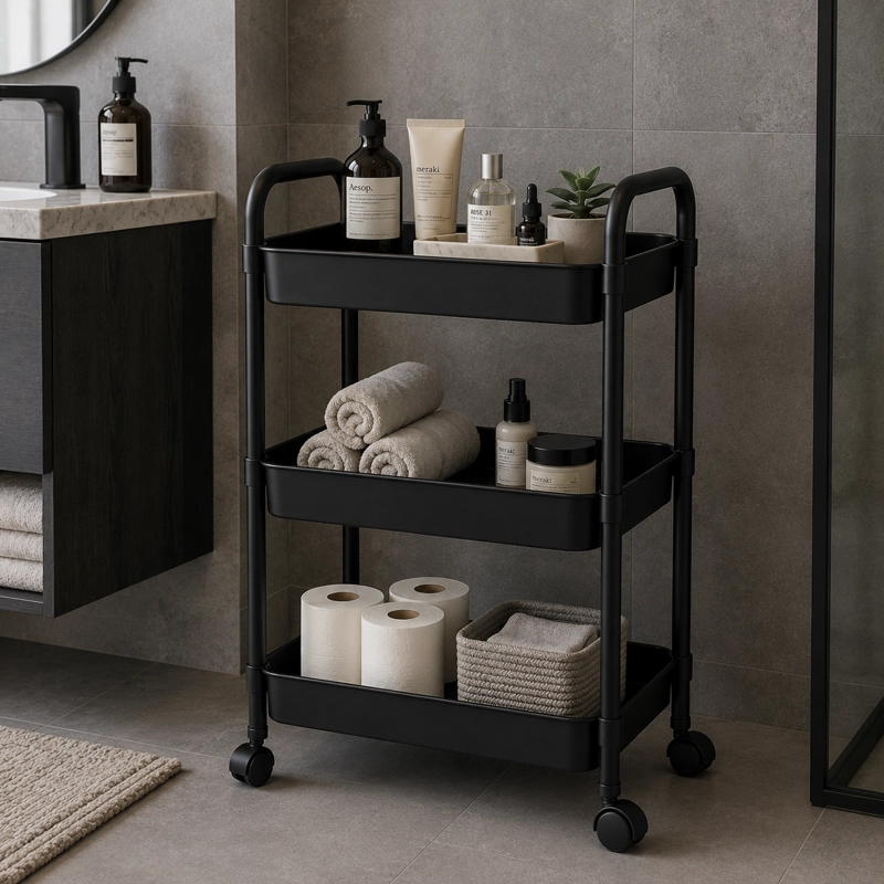 ORGANIZADOR CON RUEDA BAÑO 3 NIVELES NEGRO PLASTICO 800 - 1