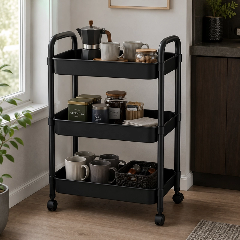 ORGANIZADOR CON RUEDA BAÑO 3 NIVELES NEGRO PLASTICO 800 - 2