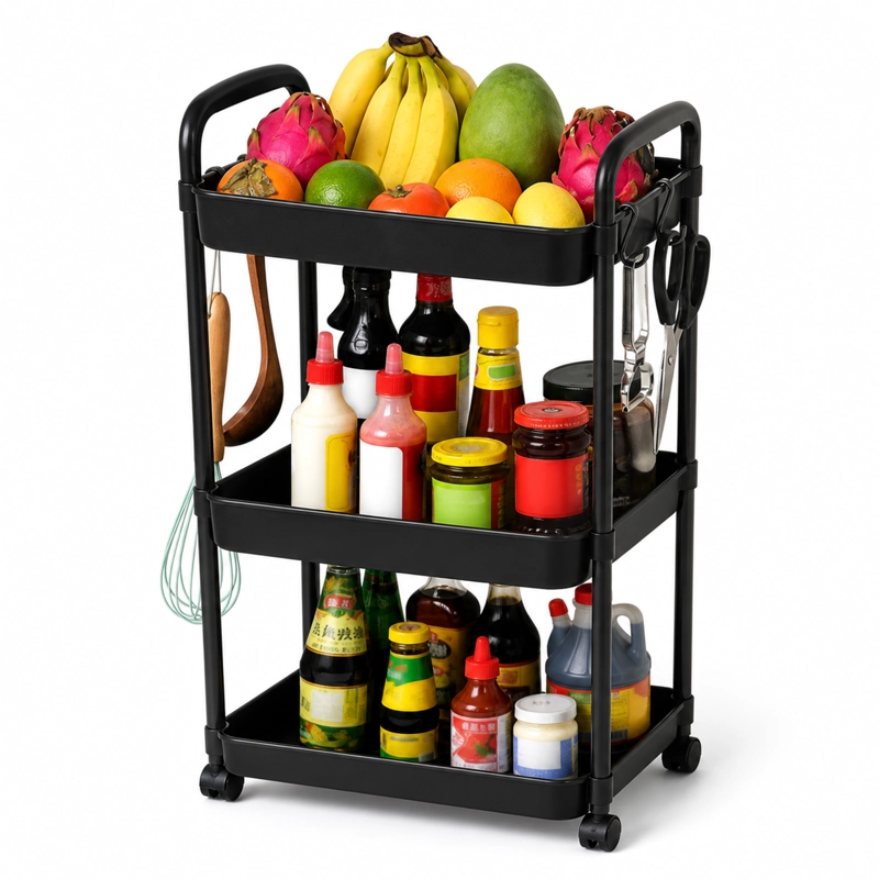 ORGANIZADOR CON RUEDA BAÑO 3 NIVELES NEGRO PLASTICO 800 - 4
