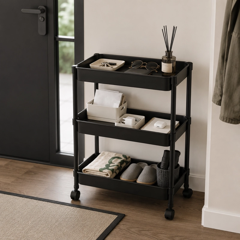 ORGANIZADOR CON RUEDA BAÑO 3 NIVELES NEGRO PLASTICO 800 - 5
