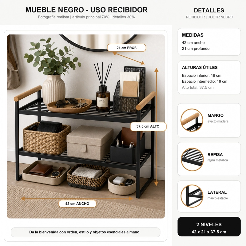 ORGANIZADOR DE ESPACIOS BAÑO 2 NIVELES METALICO NEGRO 125 - 4