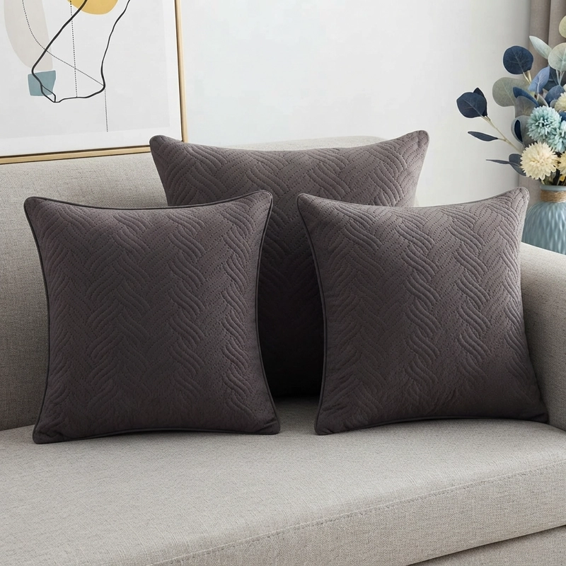 FUNDA DECORATIVA PLUSH GRIS TEXTURIZADA PACK DE 3 046 PARA HOGAR - 2