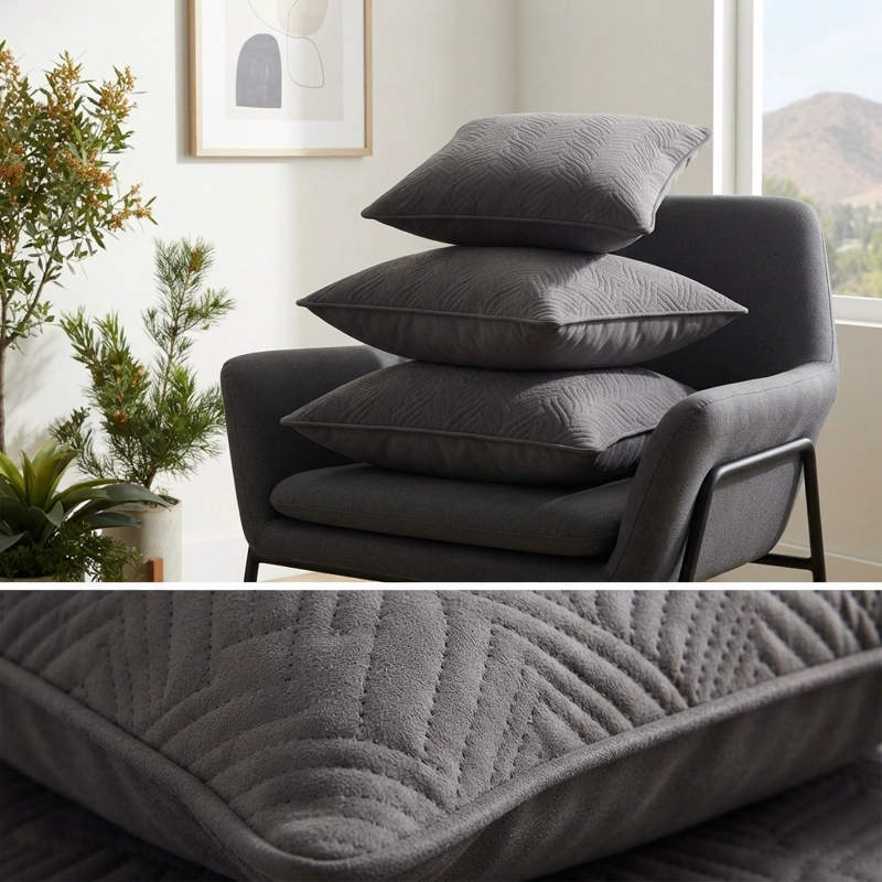 FUNDA DECORATIVA PLUSH GRIS TEXTURIZADA PACK DE 3 046 DISEÑO MODERNO - 7
