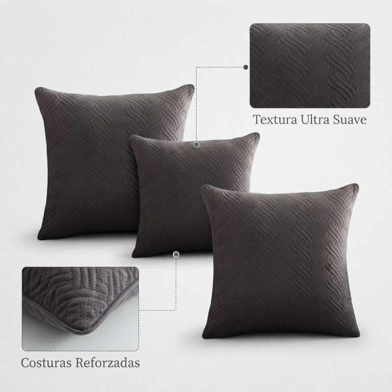 FUNDA DECORATIVA PLUSH GRIS TEXTURIZADA PACK DE 3 046 - 4