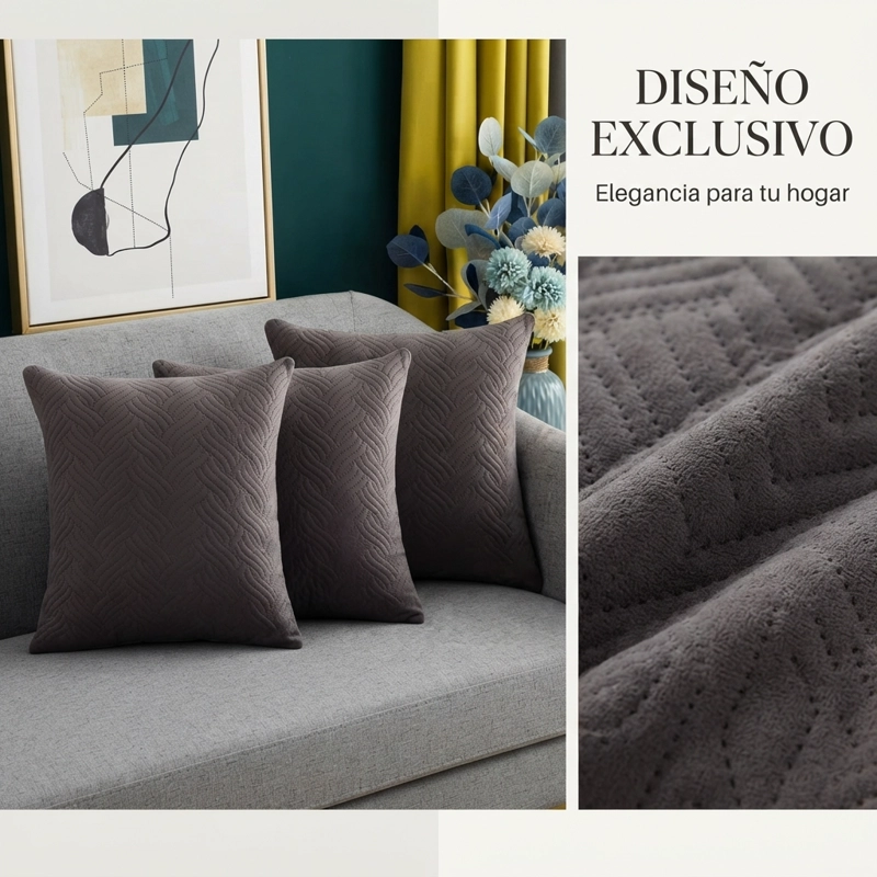 FUNDA DECORATIVA PLUSH GRIS TEXTURIZADA PACK DE 3 046 - 6