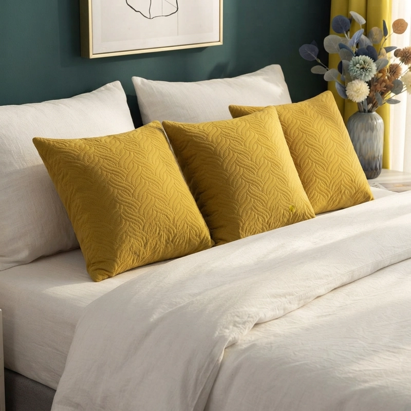 FUNDA DECORATIVA PLUSH AMARILLO TEXTURIZADA PACK DE 3 046 - 6