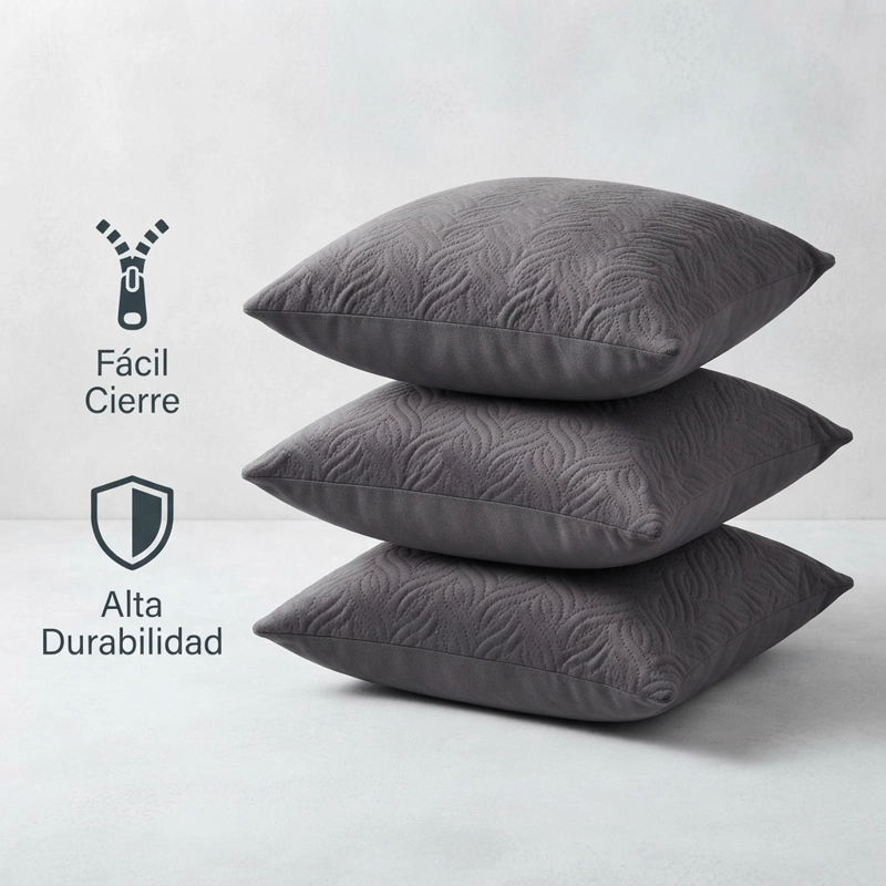 FUNDA DECORATIVA PLUSH GRIS TEXTURIZADA PACK DE 3 046 VERSATIL - 5