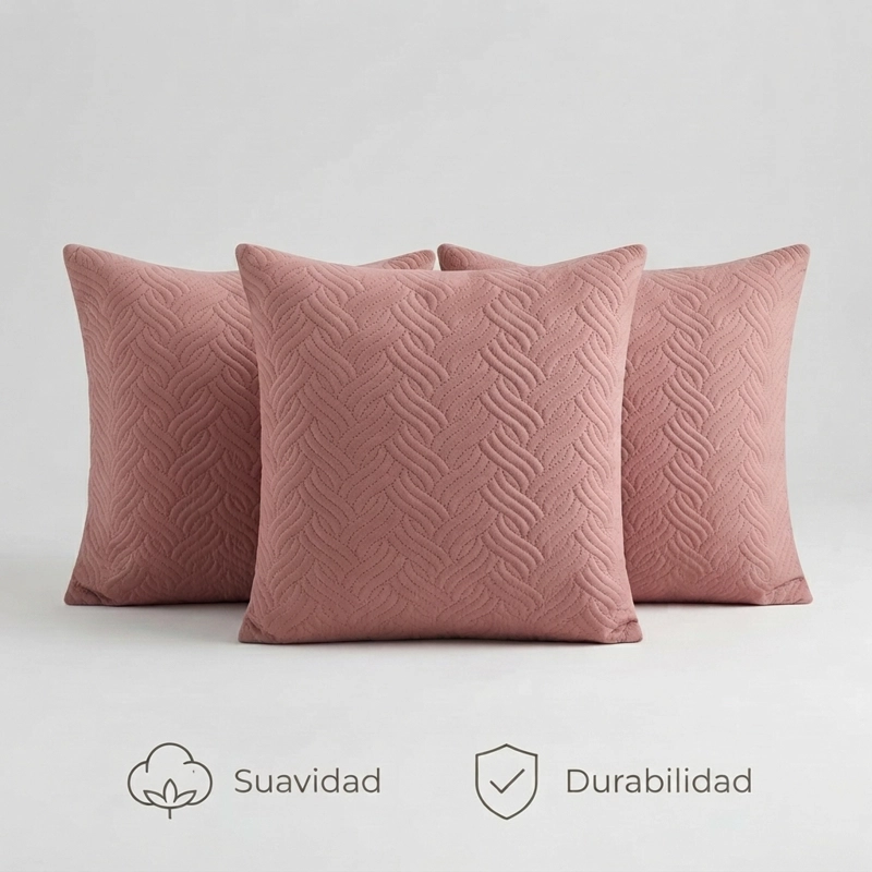 FUNDA DECORATIVA PLUSH ROSA TEXTURIZADA PACK DE 3 046 PARA HOGAR - 4