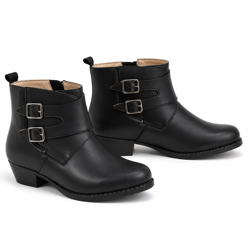 BOTIN JUVENIL DE HUASO NEGRO CON DOBLE HEBILLA MODELO 7604 - 7