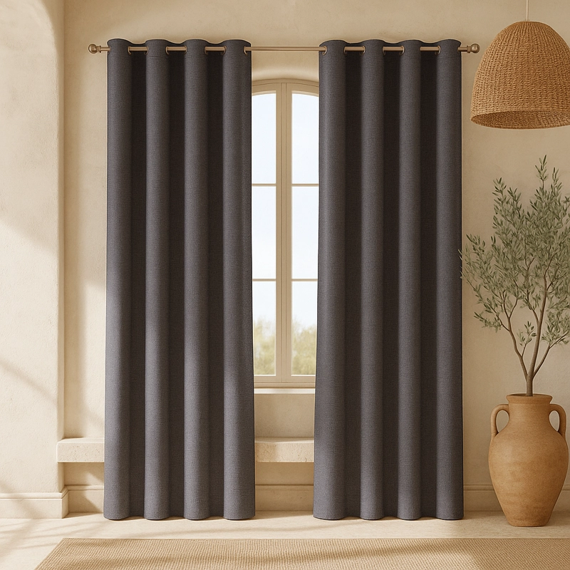 CORTINA BLACKOUT GRIS OSCURO 2 PAÑOS FORRO NEGRO N°102 - 1