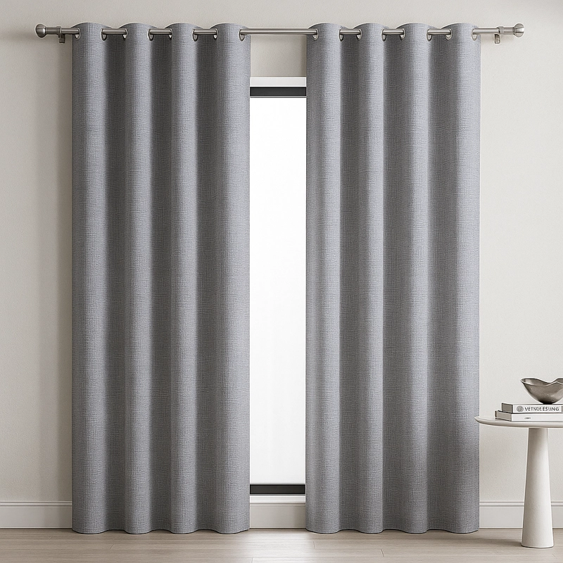 CORTINA OPACA GRIS 2 PAÑOS FORRO BLANCO DECORATIVA N°103 - 1